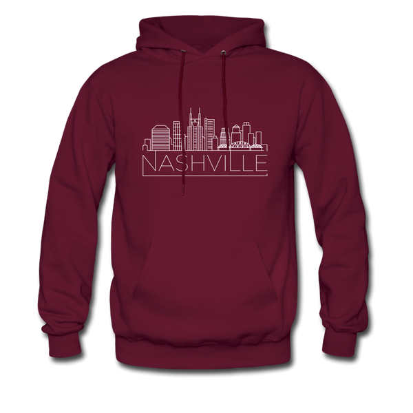 Nashville, Tennessee Hoodie - Skyline Nashville Crewneck Hooded Sweatshirt - burgundy