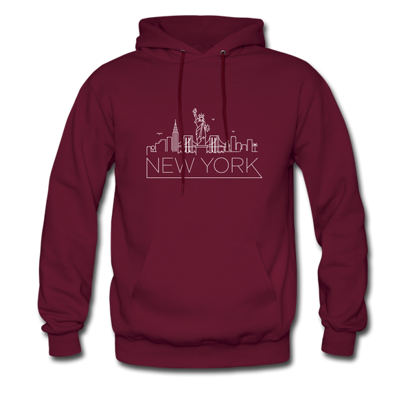 New York Hoodie - Skyline New York Crewneck Hooded Sweatshirt - burgundy