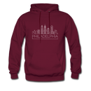 Philadelphia, Pennsylvania Hoodie - Skyline Philadelphia Crewneck Hooded Sweatshirt - burgundy