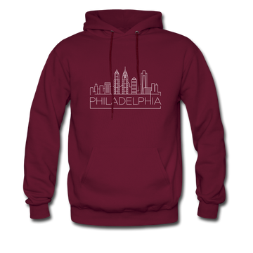 Philadelphia, Pennsylvania Hoodie - Skyline Philadelphia Crewneck Hooded Sweatshirt - burgundy