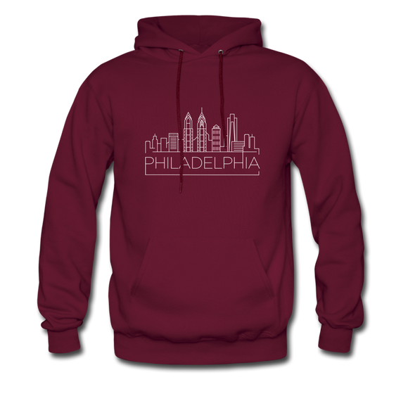 Philadelphia, Pennsylvania Hoodie - Skyline Philadelphia Crewneck Hooded Sweatshirt - burgundy