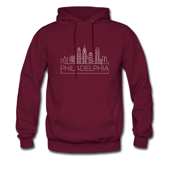Philadelphia, Pennsylvania Hoodie - Skyline Philadelphia Crewneck Hooded Sweatshirt - burgundy