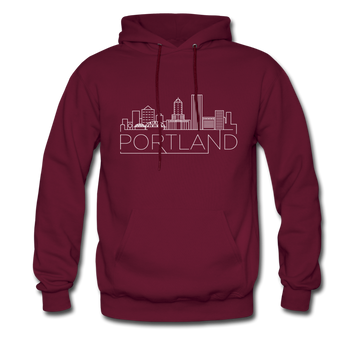 Portland, Oregon Hoodie - Skyline Portland Crewneck Hooded Sweatshirt - burgundy