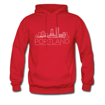 Portland, Oregon Hoodie - Skyline Portland Crewneck Hooded Sweatshirt - red