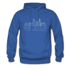 Raleigh, North Carolina Hoodie - Skyline Raleigh Crewneck Hooded Sweatshirt - royal blue