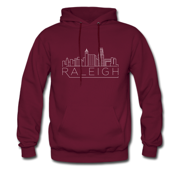 Raleigh, North Carolina Hoodie - Skyline Raleigh Crewneck Hooded Sweatshirt - burgundy