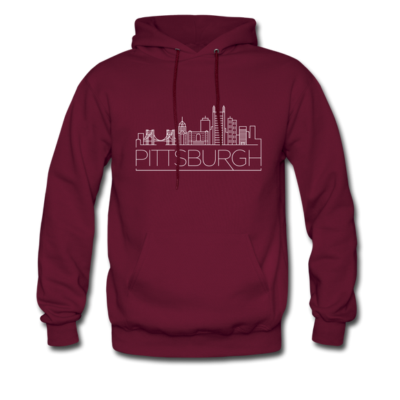 Pittsburgh, Pennsylvania Hoodie - Skyline Pittsburgh Crewneck Hooded Sweatshirt - burgundy