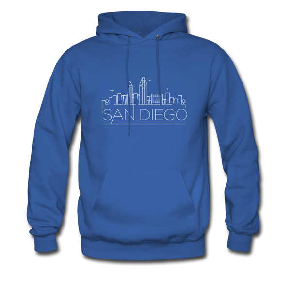 San Diego, California Hoodie - Skyline San Diego Crewneck Hooded Sweatshirt - royal blue
