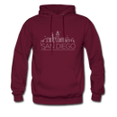 San Diego, California Hoodie - Skyline San Diego Crewneck Hooded Sweatshirt - burgundy