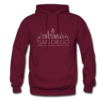 San Diego, California Hoodie - Skyline San Diego Crewneck Hooded Sweatshirt - burgundy