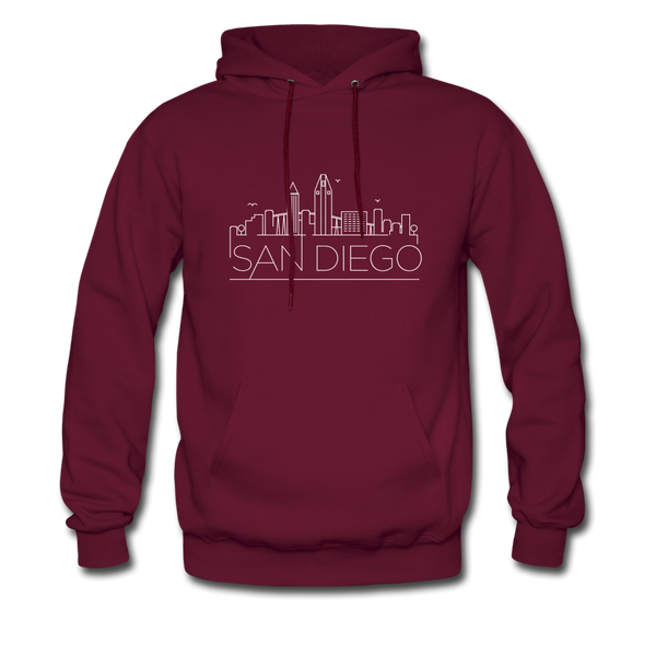 San Diego, California Hoodie - Skyline San Diego Crewneck Hooded Sweatshirt - burgundy