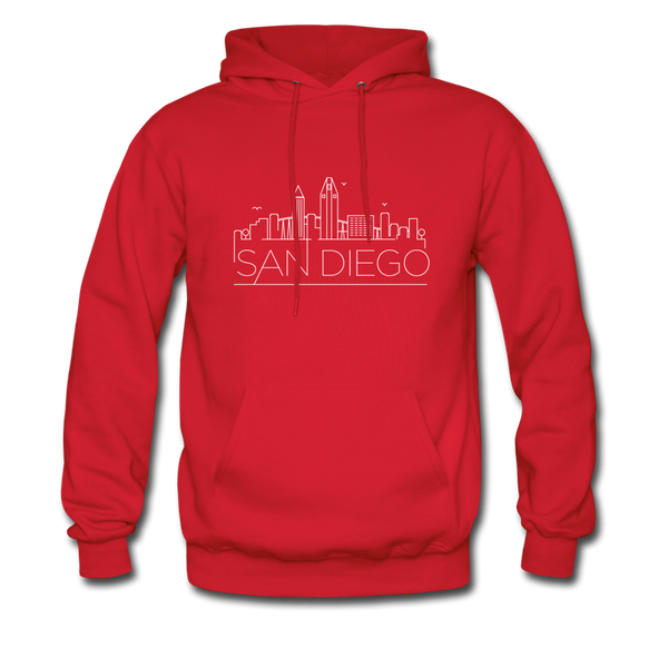 San Diego, California Hoodie - Skyline San Diego Crewneck Hooded Sweatshirt - red