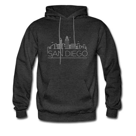 San Diego, California Hoodie - Skyline San Diego Crewneck Hooded Sweatshirt - charcoal gray