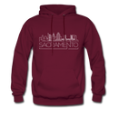 Sacramento, California Hoodie - Skyline Sacramento Crewneck Hooded Sweatshirt - burgundy