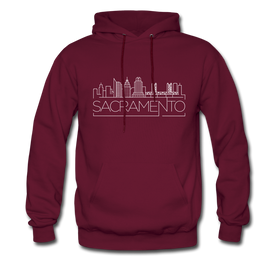 Sacramento, California Hoodie - Skyline Sacramento Crewneck Hooded Sweatshirt - burgundy