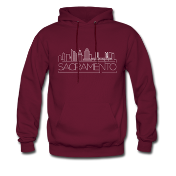 Sacramento, California Hoodie - Skyline Sacramento Crewneck Hooded Sweatshirt - burgundy