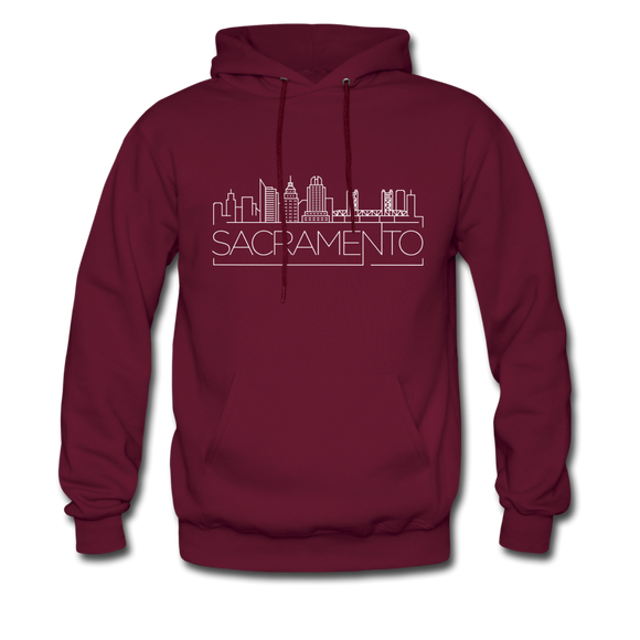 Sacramento, California Hoodie - Skyline Sacramento Crewneck Hooded Sweatshirt - burgundy