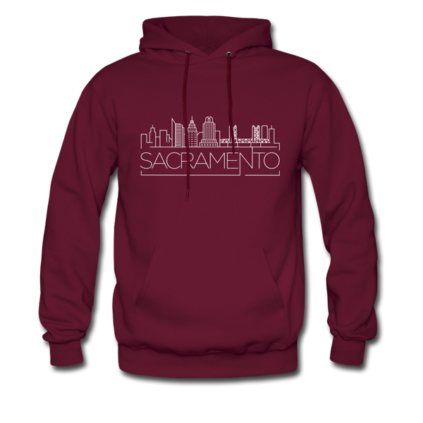 Sacramento, California Hoodie - Skyline Sacramento Crewneck Hooded Sweatshirt - burgundy