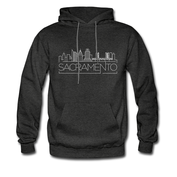 Sacramento, California Hoodie - Skyline Sacramento Crewneck Hooded Sweatshirt - charcoal gray