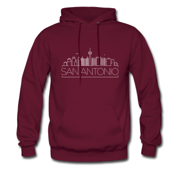 San Antonio, Texas Hoodie - Skyline San Antonio Crewneck Hooded Sweatshirt - burgundy