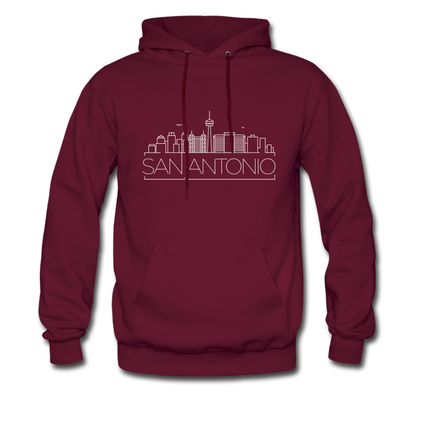 San Antonio, Texas Hoodie - Skyline San Antonio Crewneck Hooded Sweatshirt - burgundy