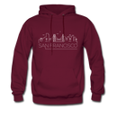 San Francisco, California Hoodie - Skyline San Francisco Crewneck Hooded Sweatshirt - burgundy