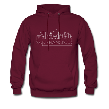 San Francisco, California Hoodie - Skyline San Francisco Crewneck Hooded Sweatshirt - burgundy