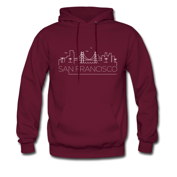 San Francisco, California Hoodie - Skyline San Francisco Crewneck Hooded Sweatshirt - burgundy