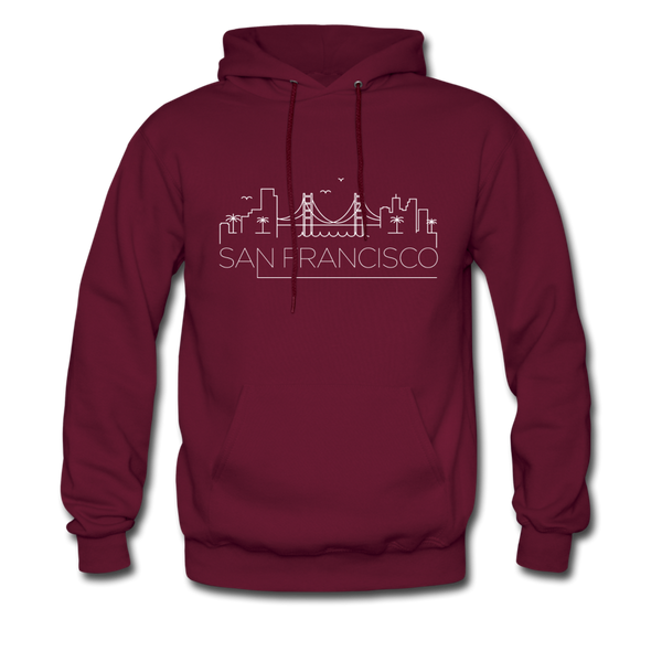 San Francisco, California Hoodie - Skyline San Francisco Crewneck Hooded Sweatshirt - burgundy