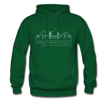San Francisco, California Hoodie - Skyline San Francisco Crewneck Hooded Sweatshirt - forest green