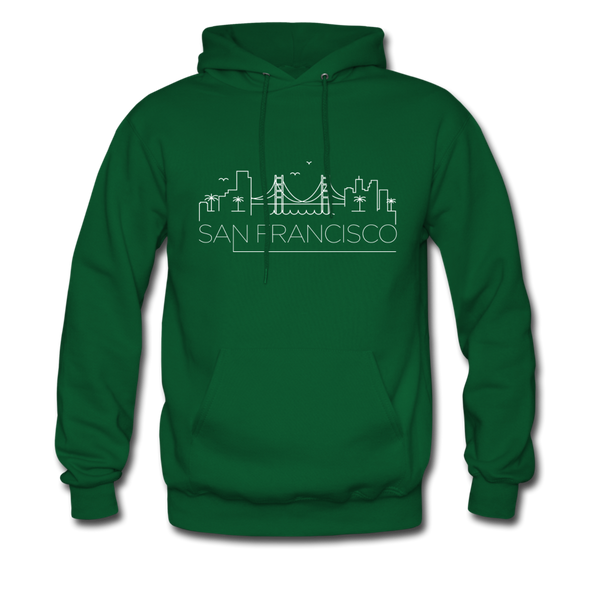 San Francisco, California Hoodie - Skyline San Francisco Crewneck Hooded Sweatshirt - forest green