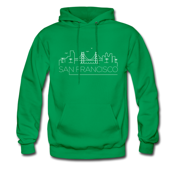 San Francisco, California Hoodie - Skyline San Francisco Crewneck Hooded Sweatshirt - kelly green