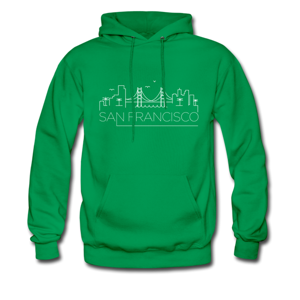 San Francisco, California Hoodie - Skyline San Francisco Crewneck Hooded Sweatshirt - kelly green