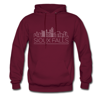 Sioux Falls, South Dakota Hoodie - Skyline Sioux Falls Crewneck Hooded Sweatshirt - burgundy