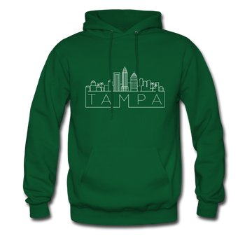 Tampa, Florida Hoodie - Skyline Tampa Crewneck Hooded Sweatshirt - forest green