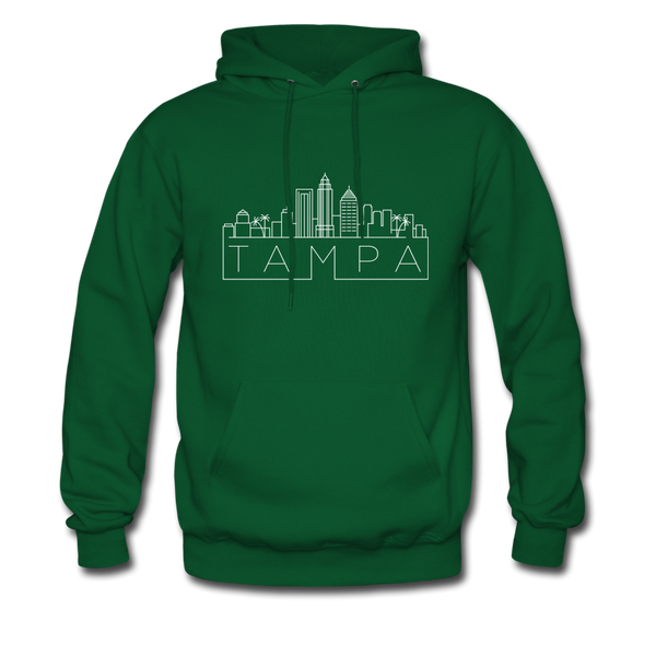 Tampa, Florida Hoodie - Skyline Tampa Crewneck Hooded Sweatshirt - forest green