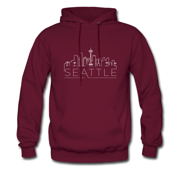 Seattle, Washington Hoodie - Skyline Seattle Crewneck Hooded Sweatshirt - burgundy