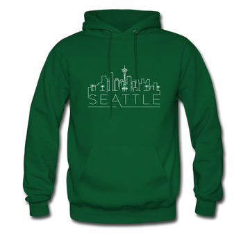 Seattle, Washington Hoodie - Skyline Seattle Crewneck Hooded Sweatshirt - forest green
