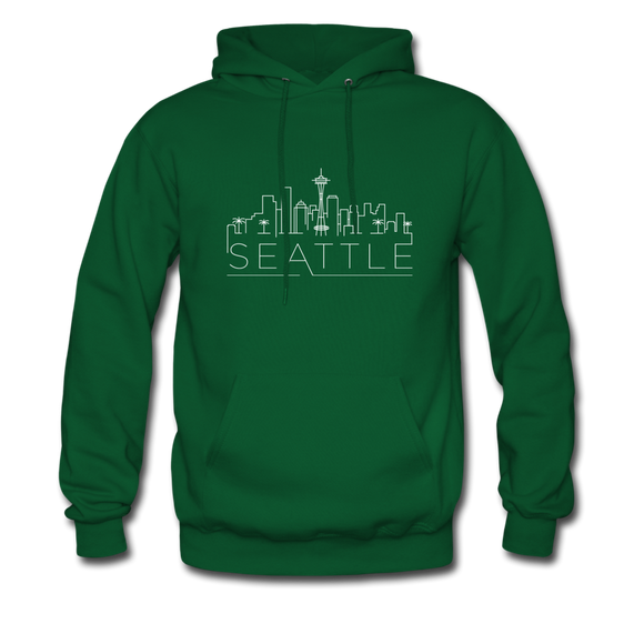 Seattle, Washington Hoodie - Skyline Seattle Crewneck Hooded Sweatshirt - forest green