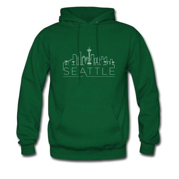 Seattle, Washington Hoodie - Skyline Seattle Crewneck Hooded Sweatshirt - forest green