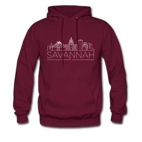 Savannah, California Hoodie - Skyline Savannah Crewneck Hooded Sweatshirt - burgundy