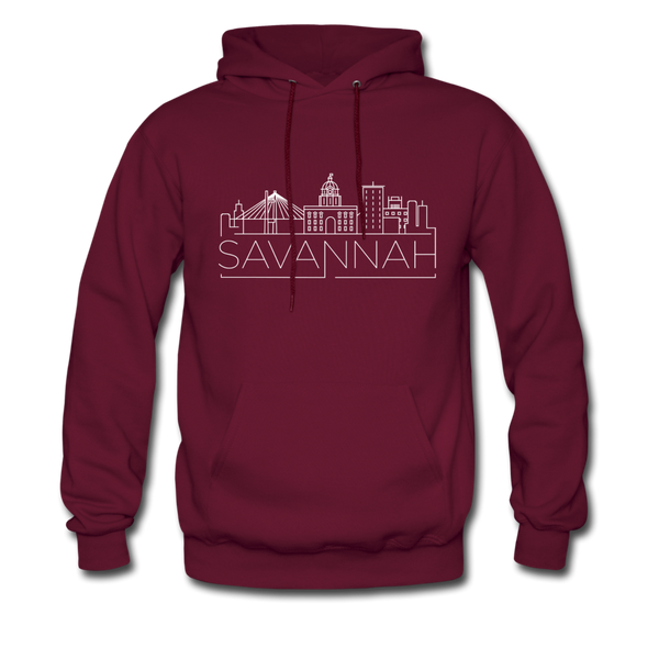 Savannah, California Hoodie - Skyline Savannah Crewneck Hooded Sweatshirt - burgundy