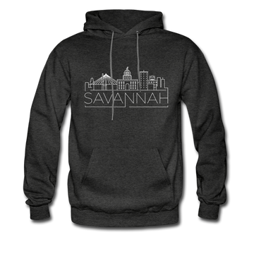Savannah, California Hoodie - Skyline Savannah Crewneck Hooded Sweatshirt - charcoal gray
