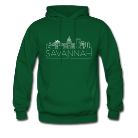 Savannah, California Hoodie - Skyline Savannah Crewneck Hooded Sweatshirt - forest green