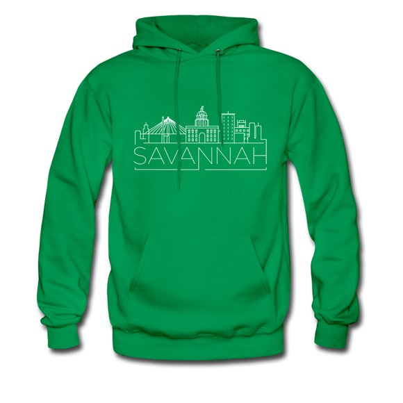 Savannah, California Hoodie - Skyline Savannah Crewneck Hooded Sweatshirt - kelly green