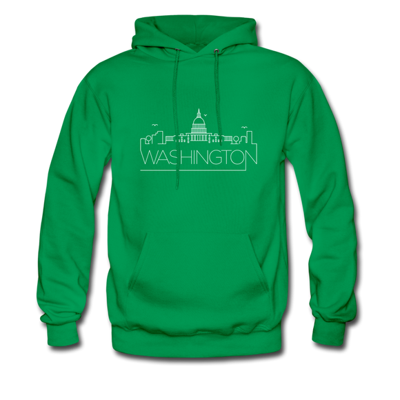 Washington DC Hoodie - Skyline Washington DC Crewneck Hooded Sweatshirt - kelly green