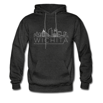 Wichita, Kansas Hoodie - Skyline Wichita Crewneck Hooded Sweatshirt - charcoal gray