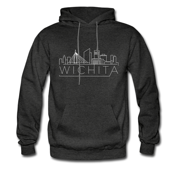 Wichita, Kansas Hoodie - Skyline Wichita Crewneck Hooded Sweatshirt - charcoal gray