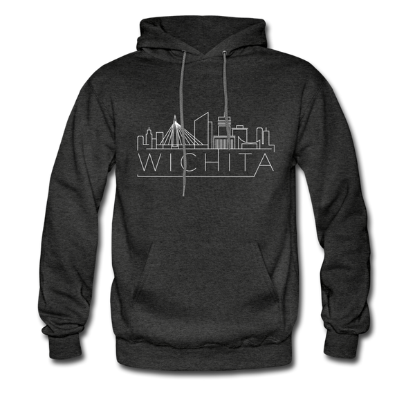 Wichita, Kansas Hoodie - Skyline Wichita Crewneck Hooded Sweatshirt - charcoal gray
