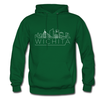 Wichita, Kansas Hoodie - Skyline Wichita Crewneck Hooded Sweatshirt - forest green